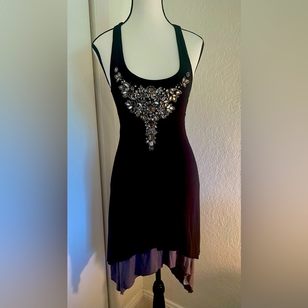 Ladies black embellished racer back dress by guess size XS